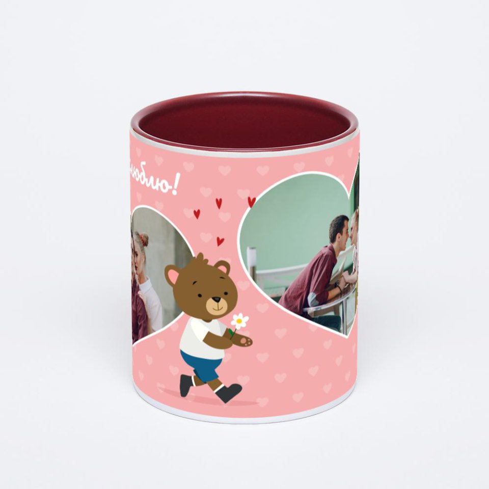 Бордовая кружка с фотопечатью