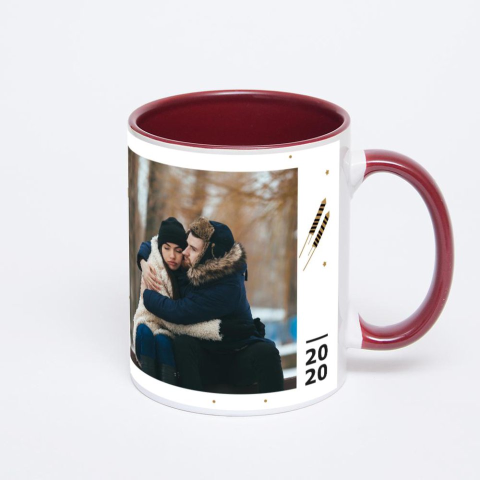 Бордовая кружка с фотопечатью