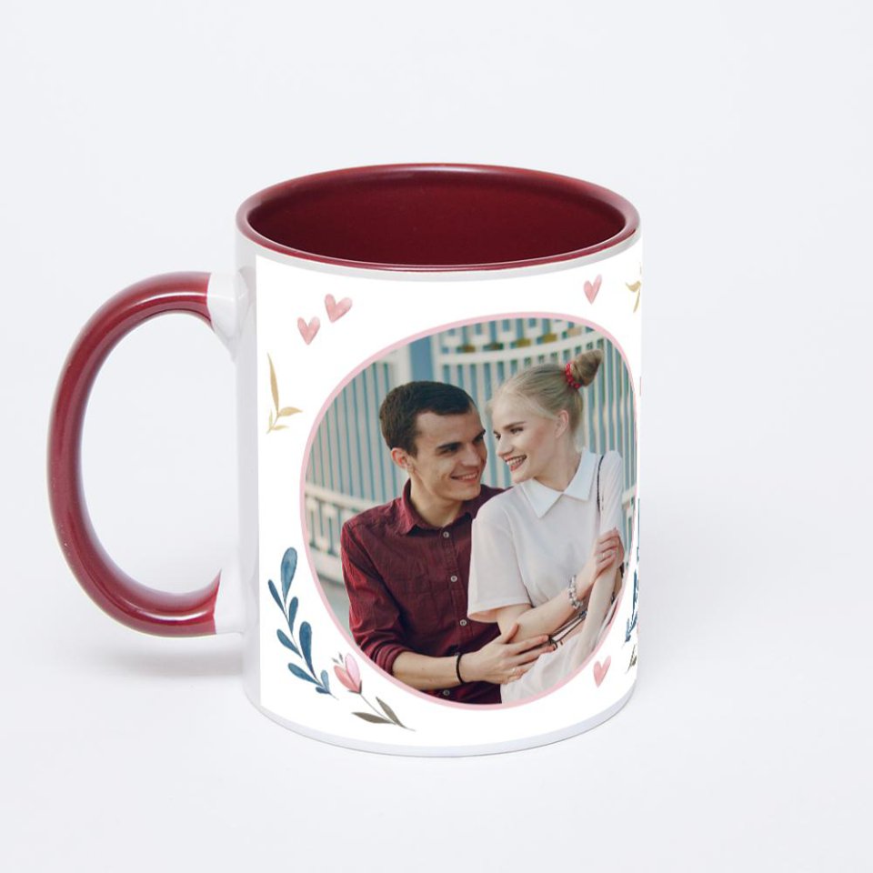 Бордовая кружка с фотопечатью