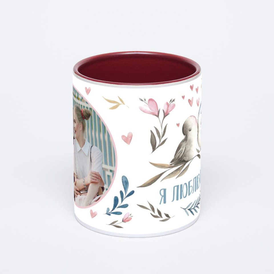 Бордовая кружка с фотопечатью