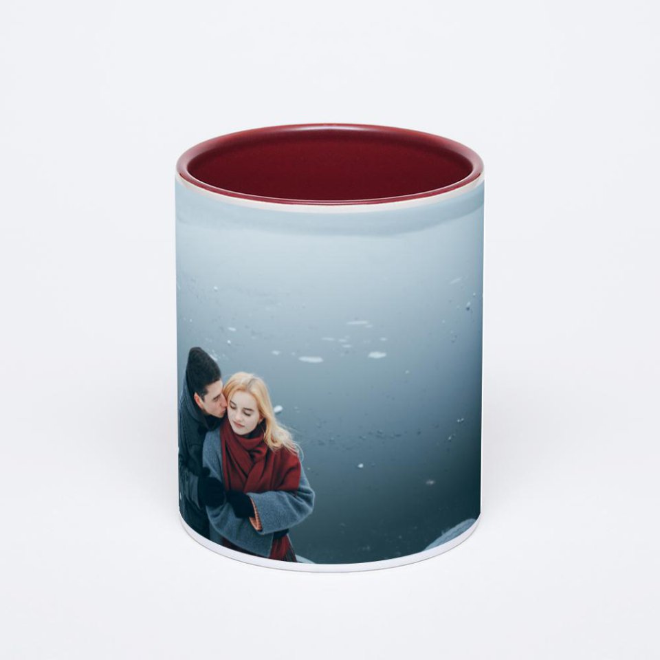 Бордовая кружка с фотопечатью