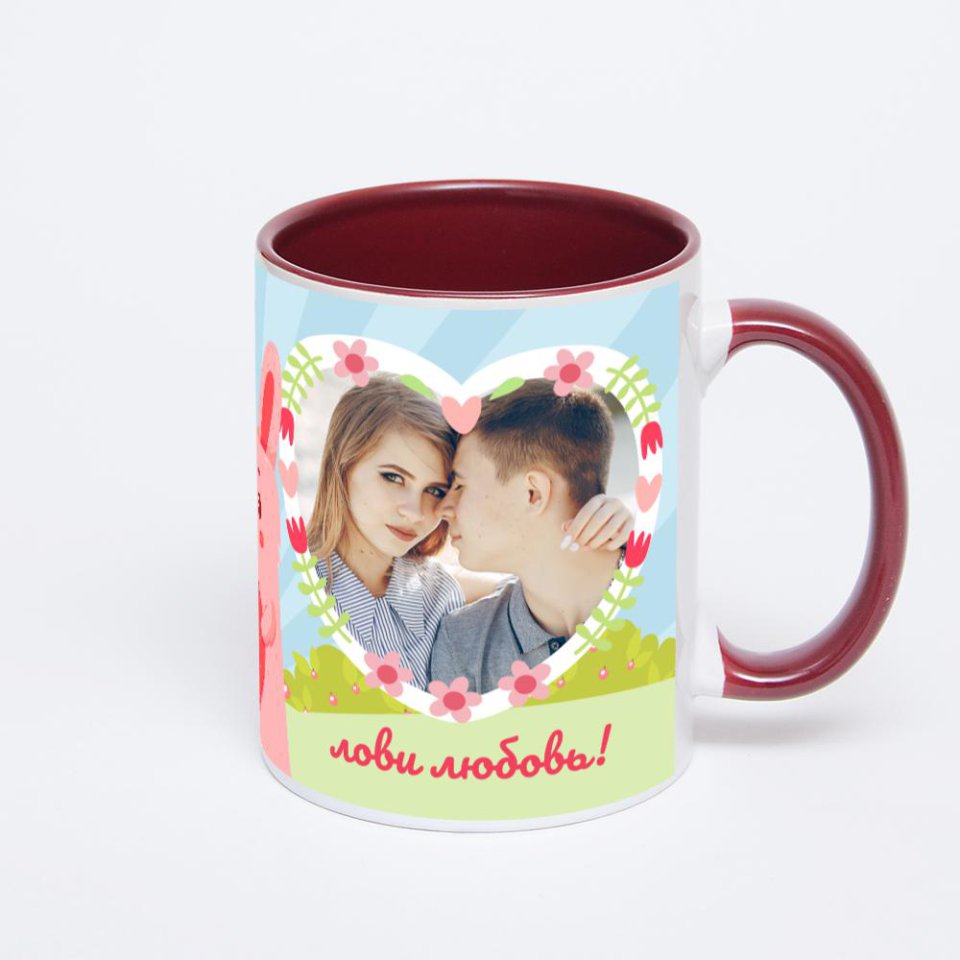 Бордовая кружка с фотопечатью