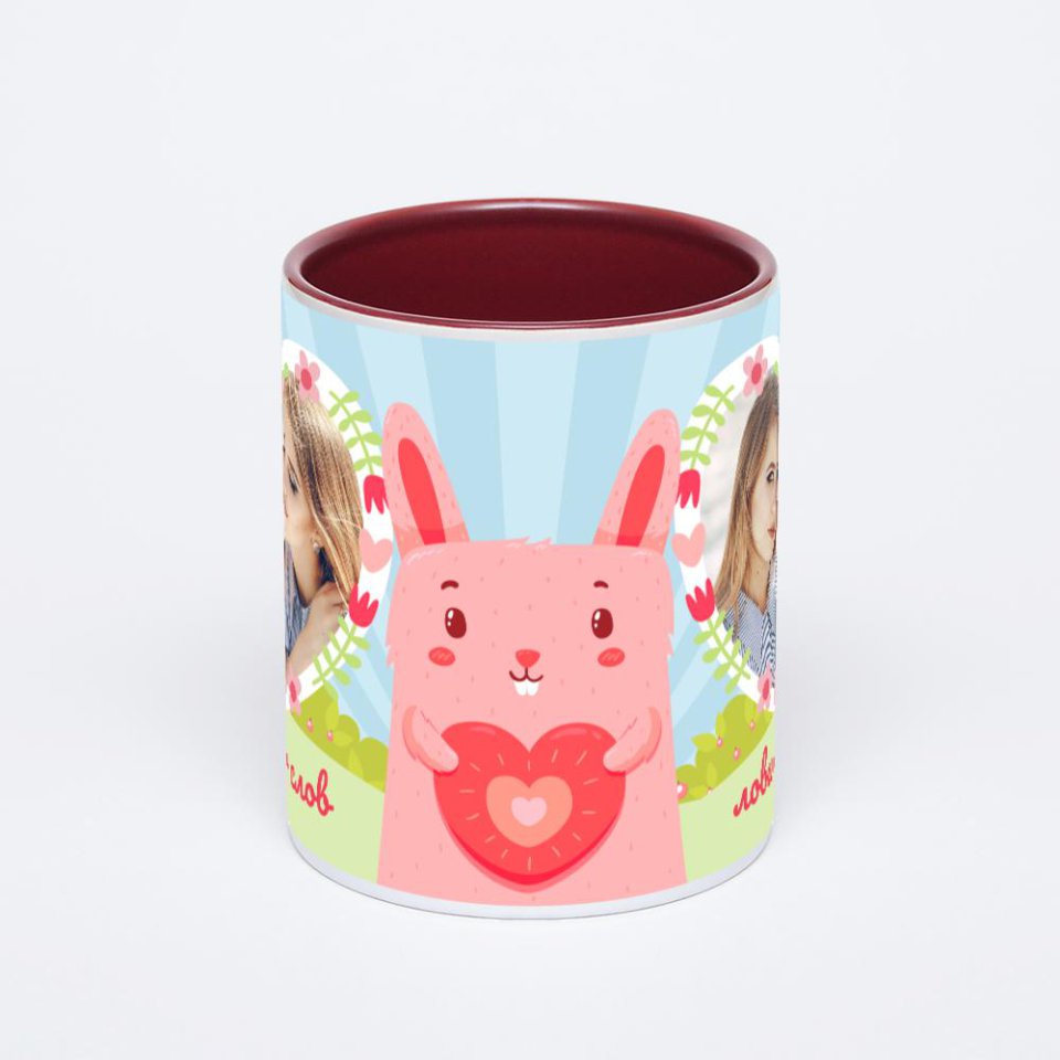 Бордовая кружка с фотопечатью