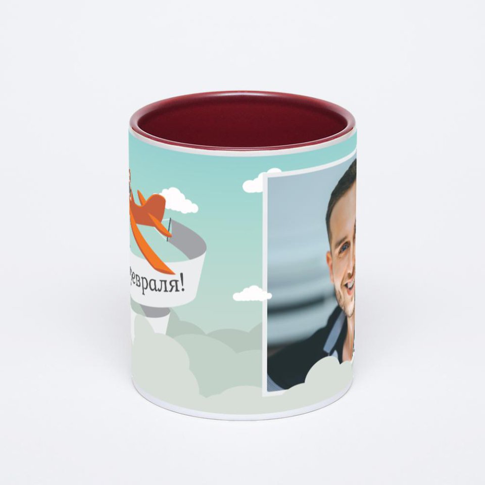 Бордовая кружка с фотопечатью