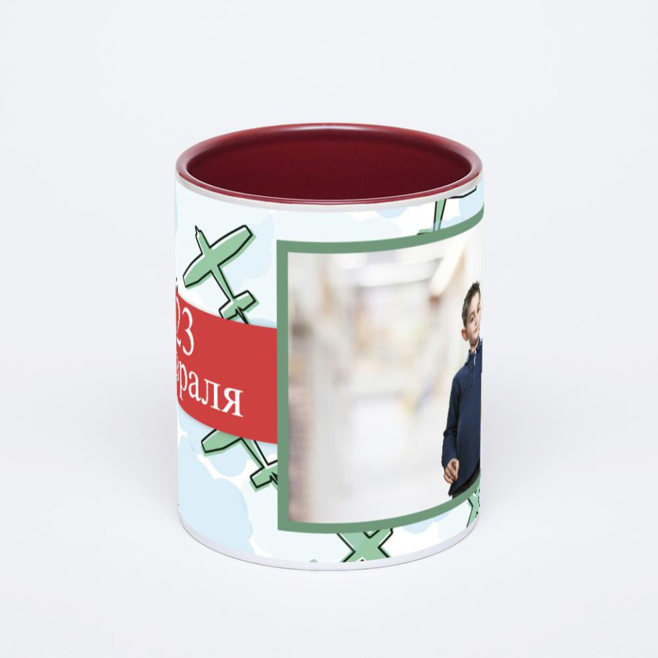 Бордовая кружка с фотопечатью