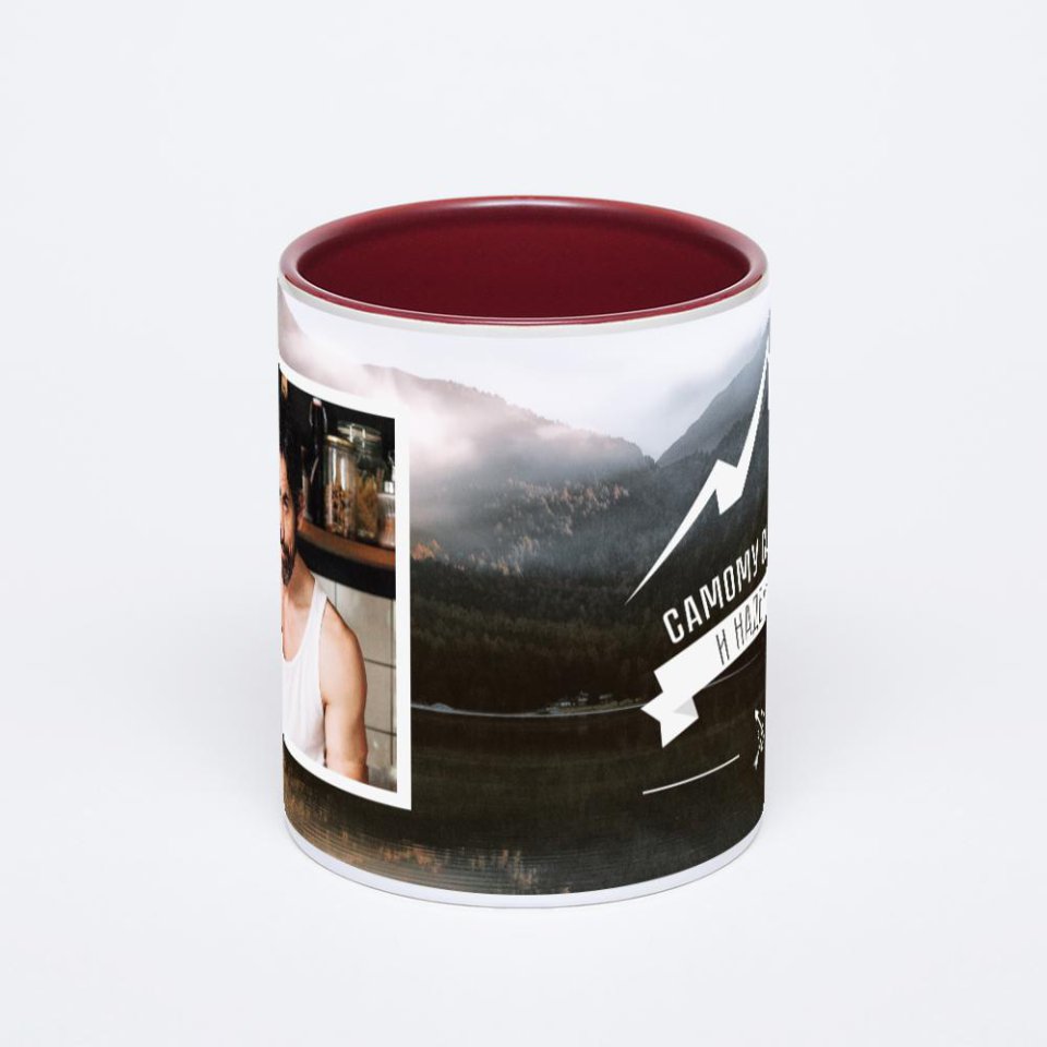 Бордовая кружка с фотопечатью