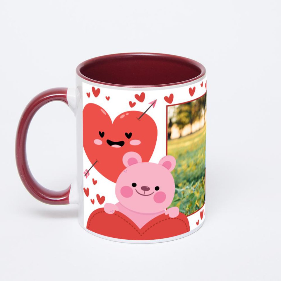 Бордовая кружка с фотопечатью