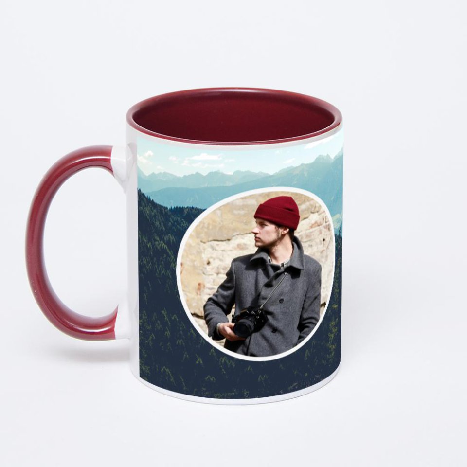 Бордовая кружка с фотопечатью