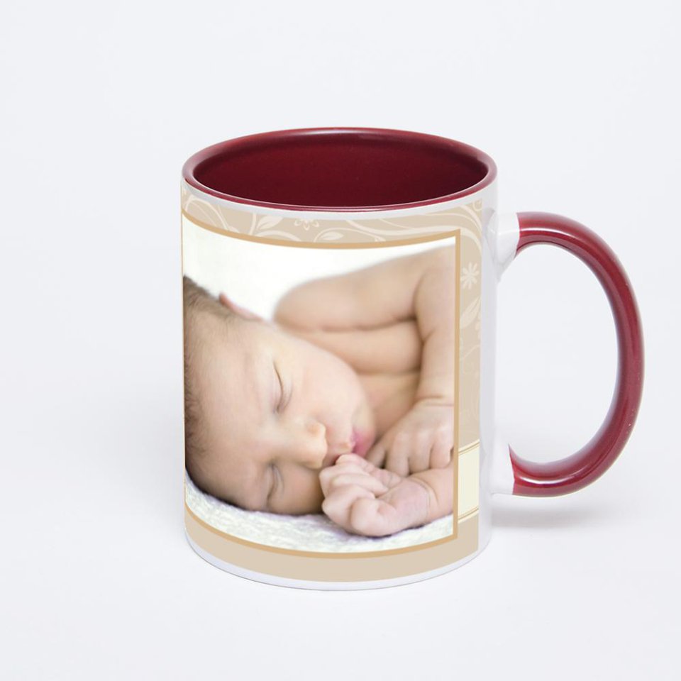 Бордовая кружка с фотопечатью