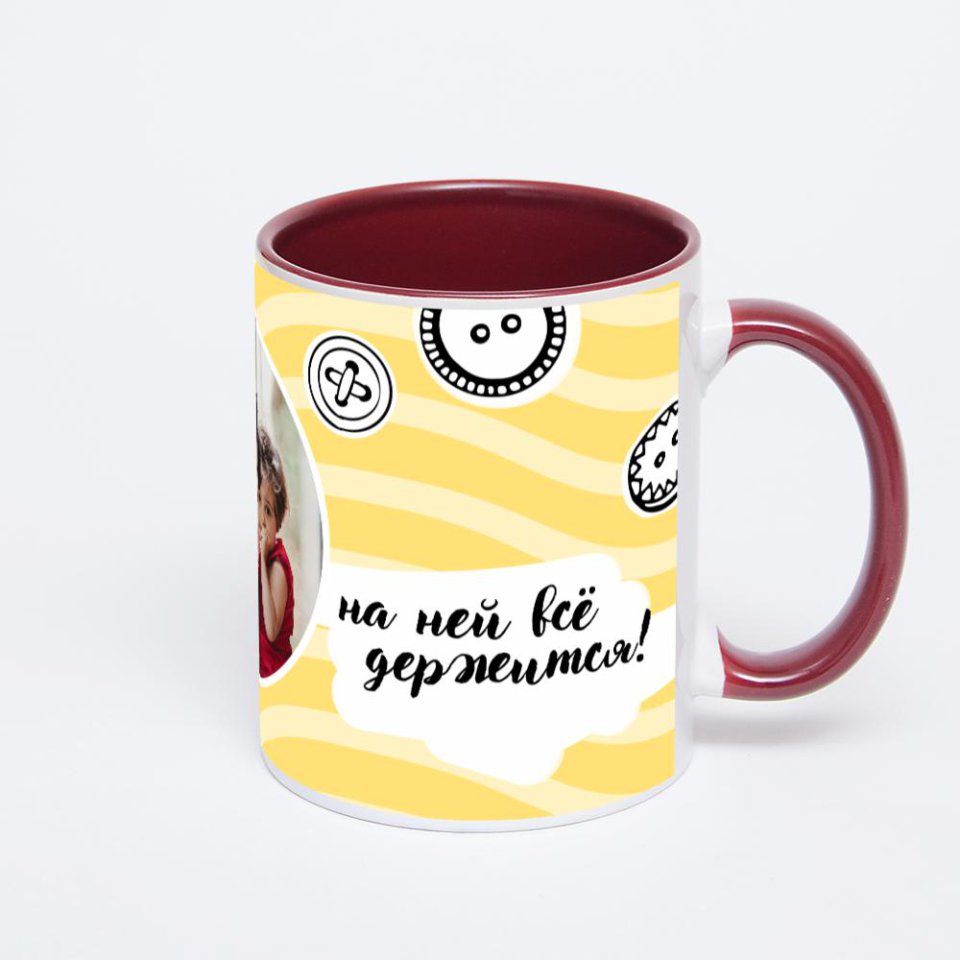 Бордовая кружка с фотопечатью