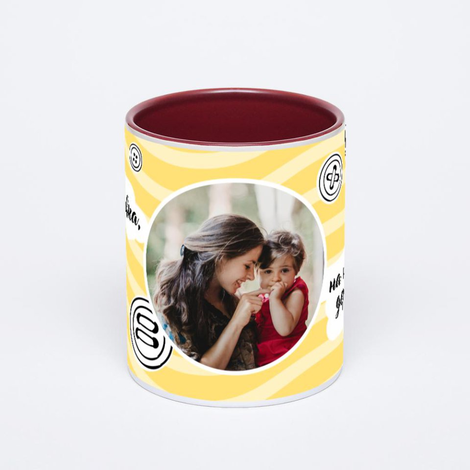 Бордовая кружка с фотопечатью