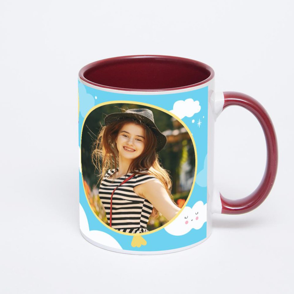 Бордовая кружка с фотопечатью