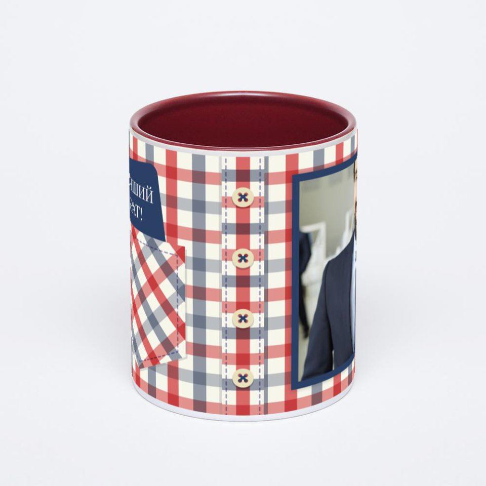 Бордовая кружка с фотопечатью