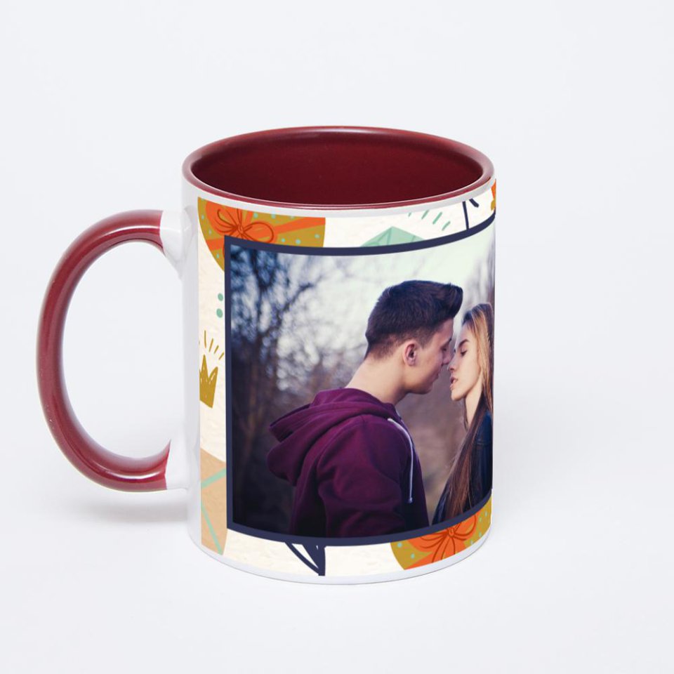 Бордовая кружка с фотопечатью