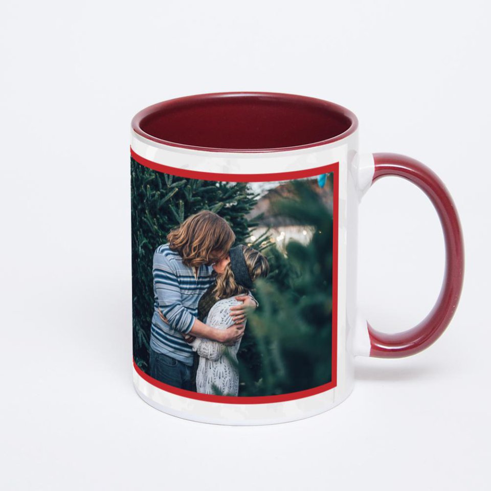 Бордовая кружка с фотопечатью