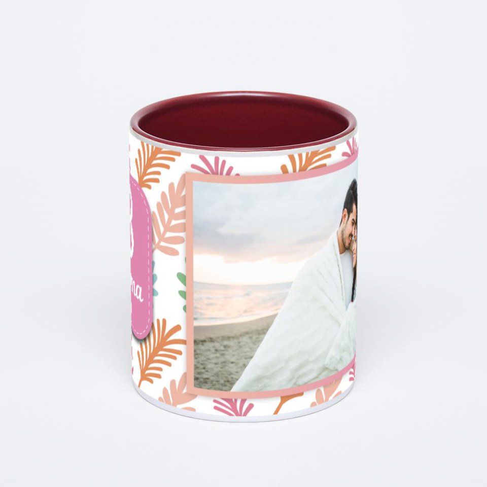 Бордовая кружка с фотопечатью