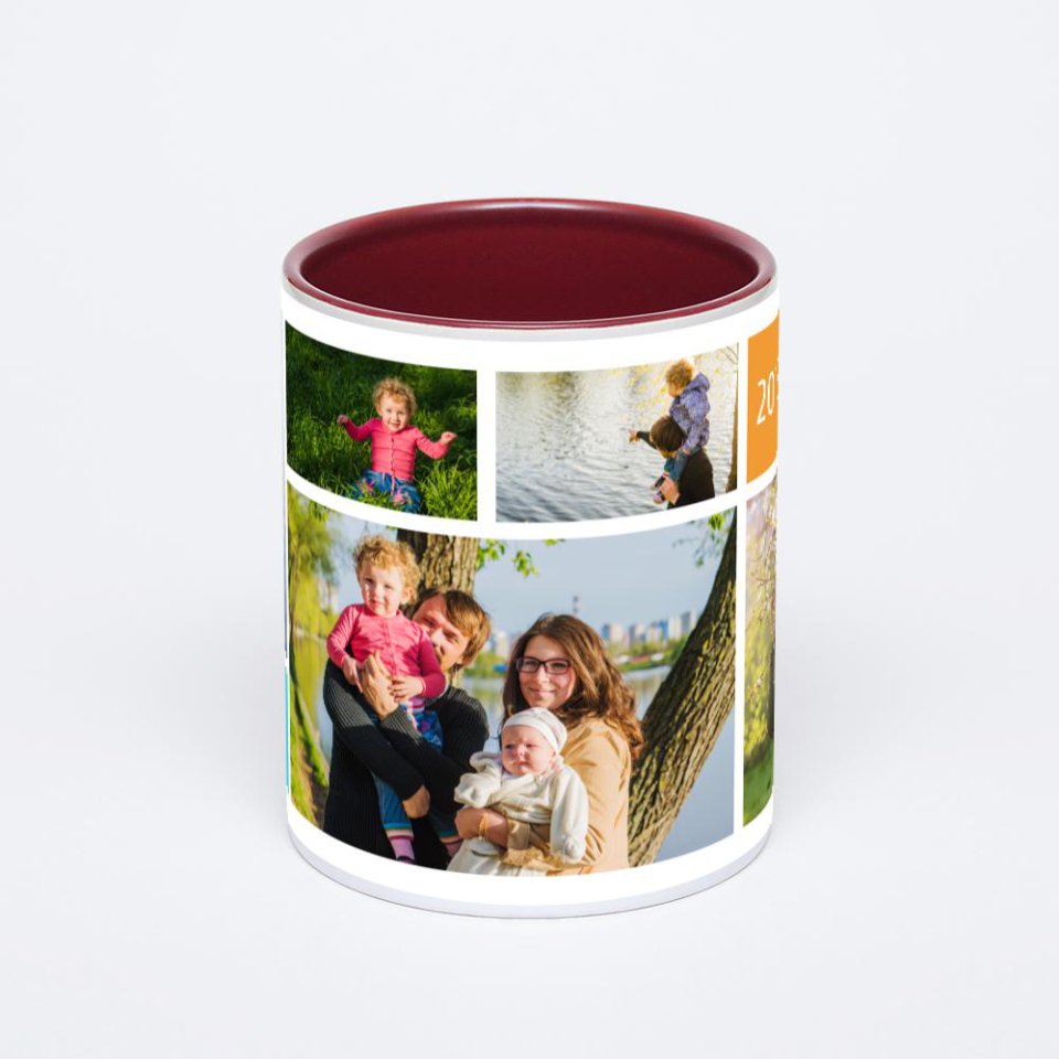 Бордовая кружка с фотопечатью