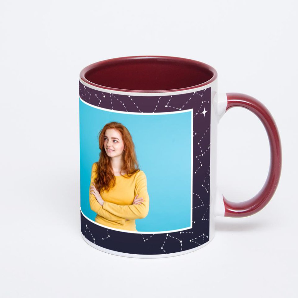 Бордовая кружка с фотопечатью