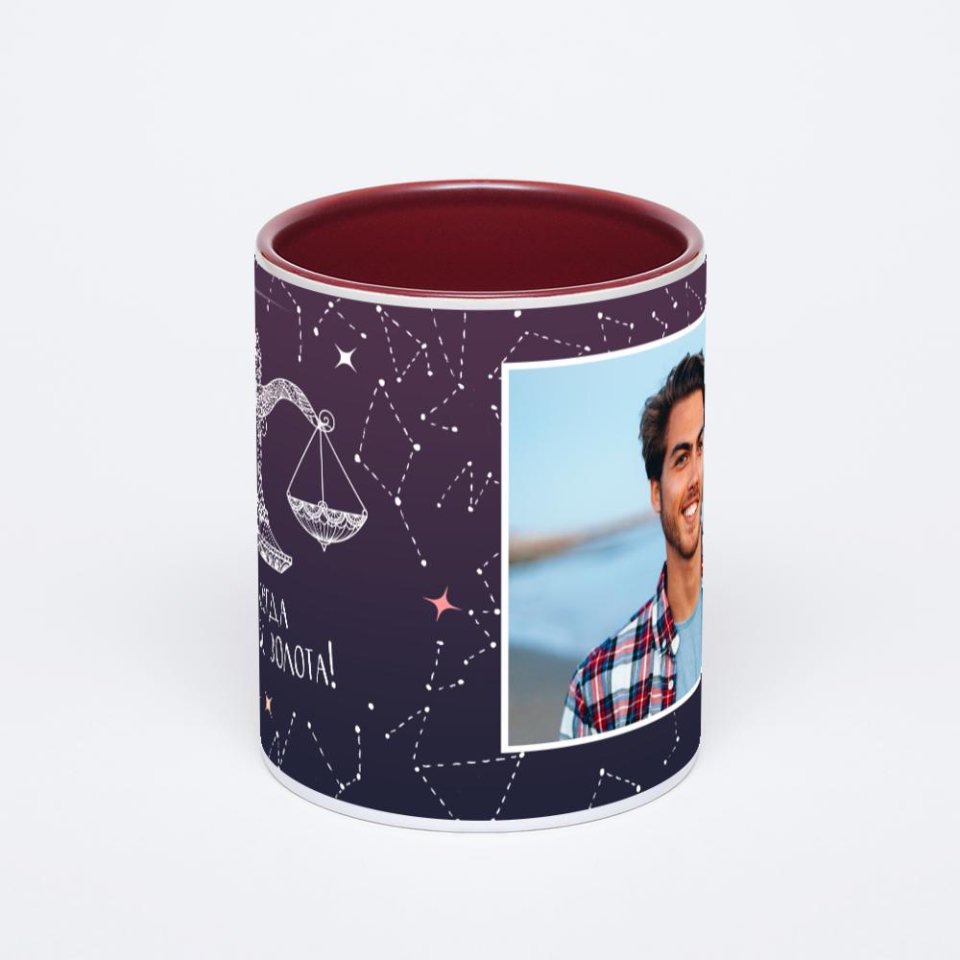 Бордовая кружка с фотопечатью