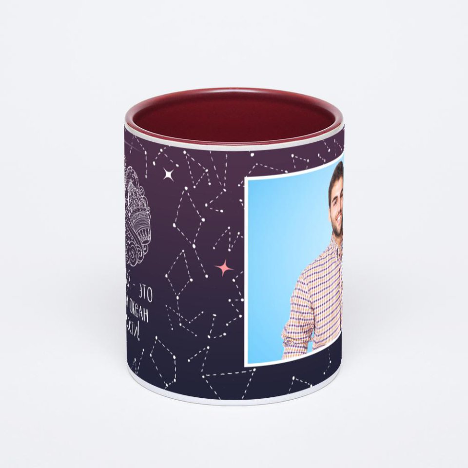 Бордовая кружка с фотопечатью