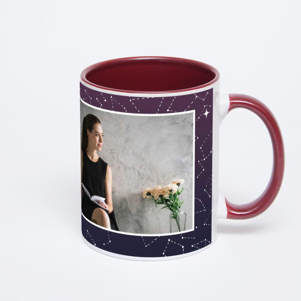Бордовая кружка с фотопечатью