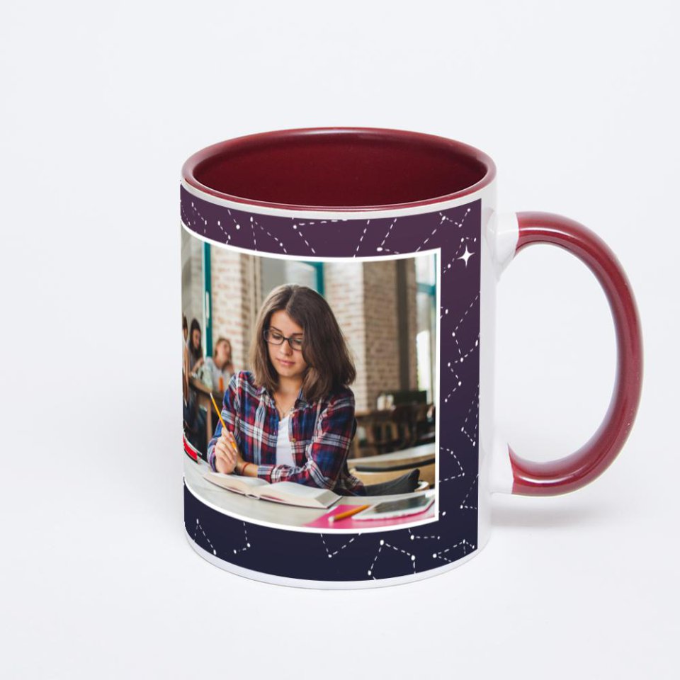 Бордовая кружка с фотопечатью