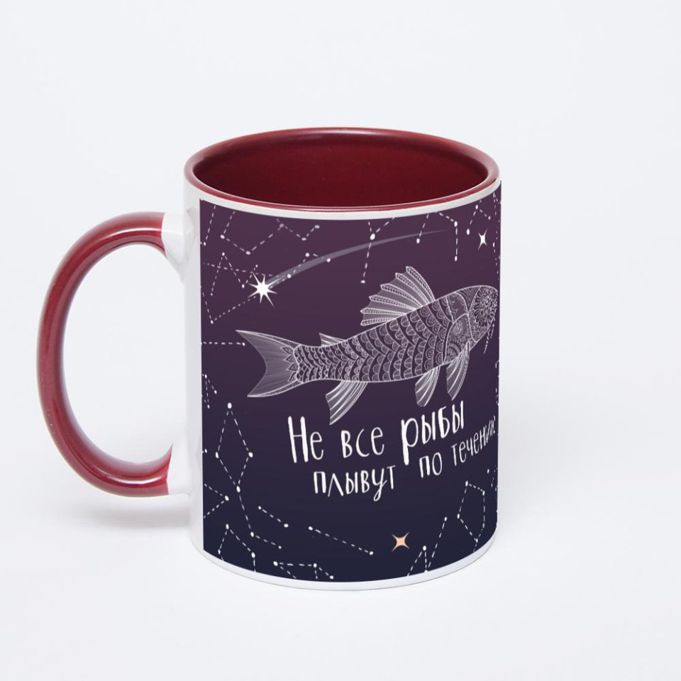 Бордовая кружка с фотопечатью