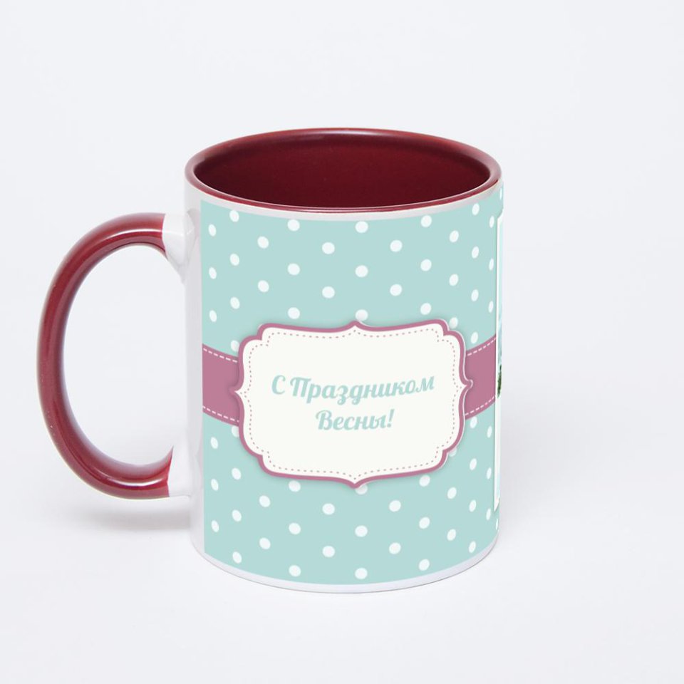 Бордовая кружка с фотопечатью