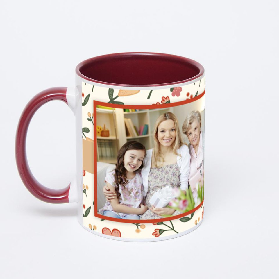 Бордовая кружка с фотопечатью