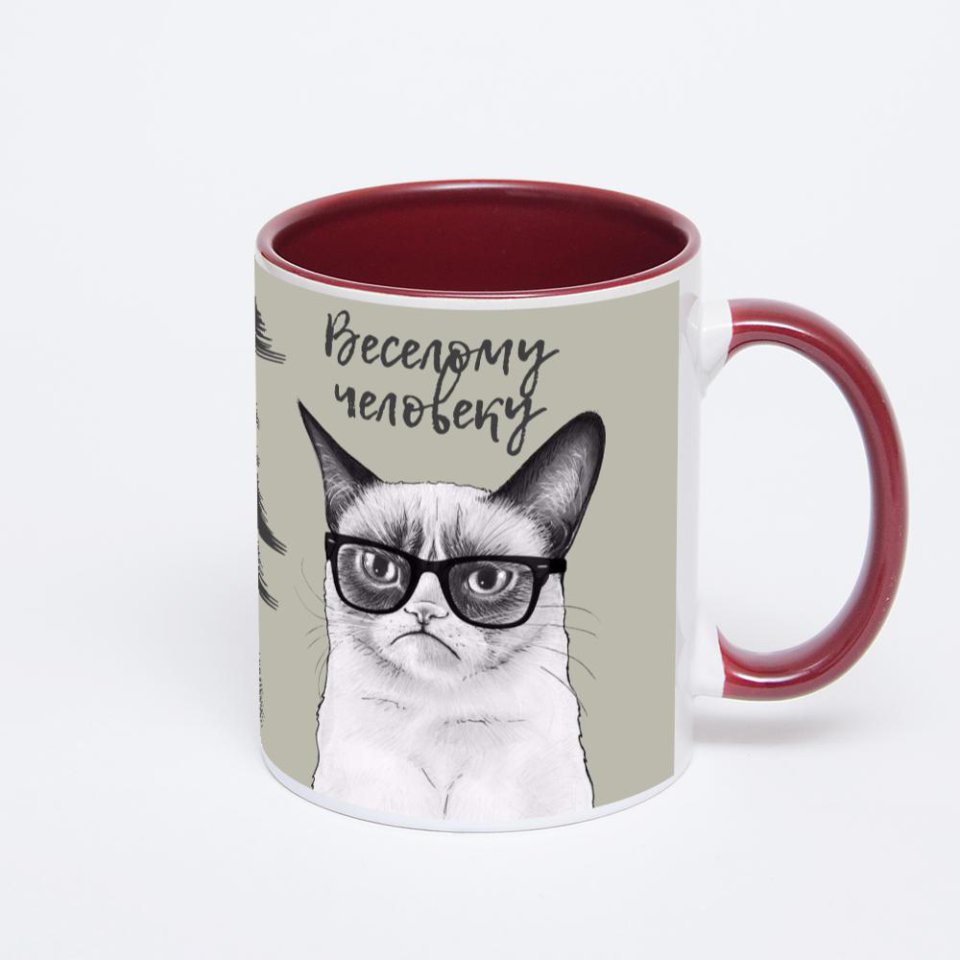 Бордовая кружка с фотопечатью