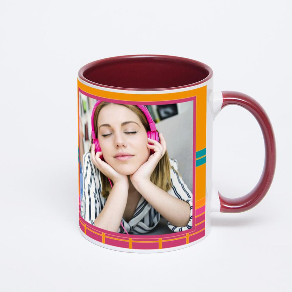 Бордовая кружка с фотопечатью