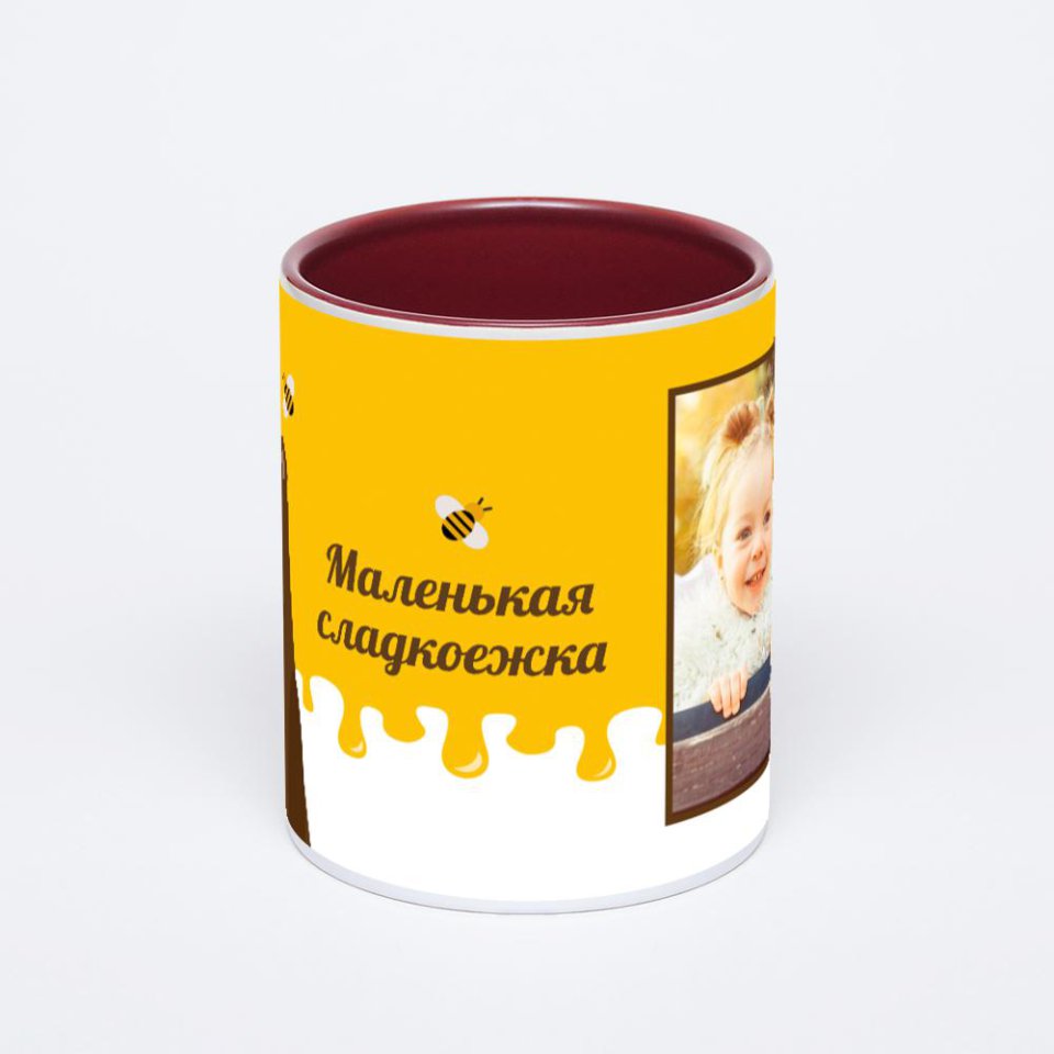 Бордовая кружка с фотопечатью