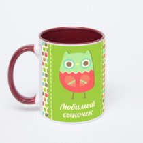 Бордовая кружка с фотопечатью