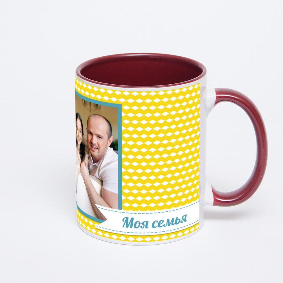 Бордовая кружка с фотопечатью