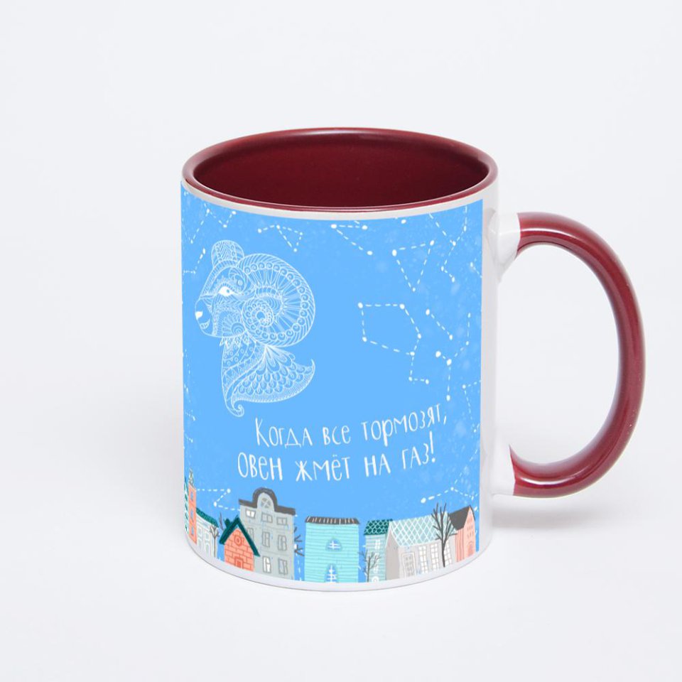 Бордовая кружка с фотопечатью