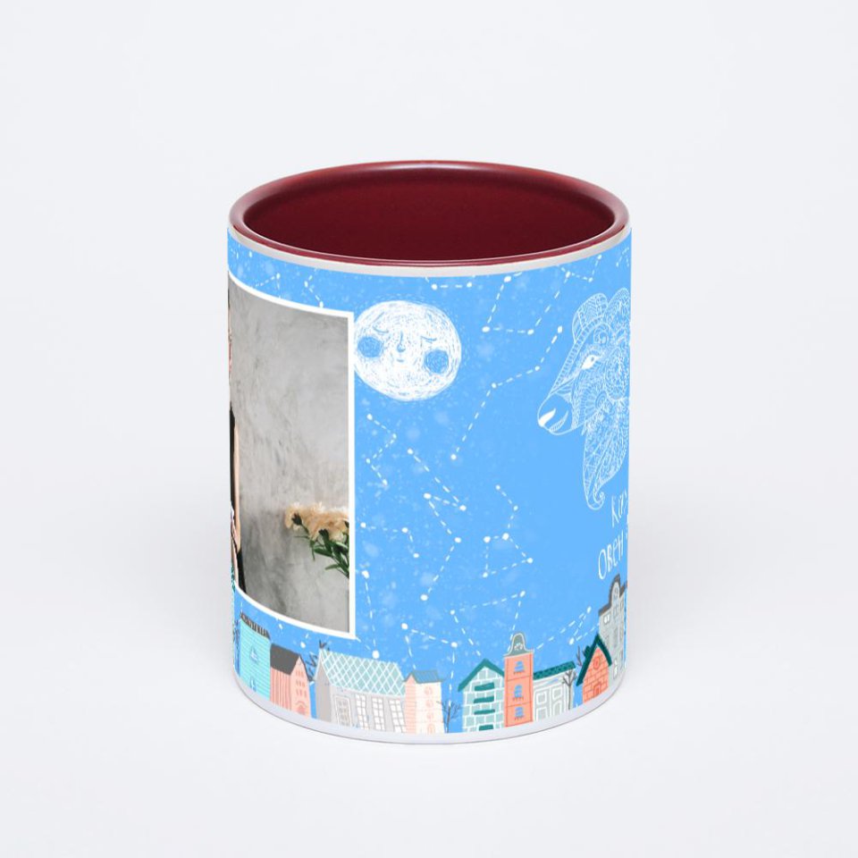 Бордовая кружка с фотопечатью