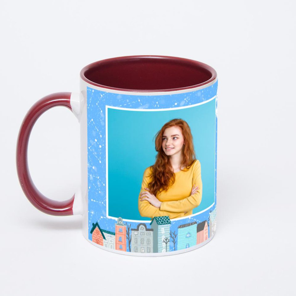 Бордовая кружка с фотопечатью
