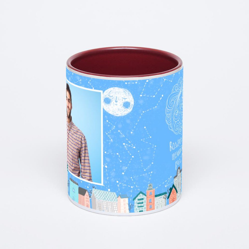Бордовая кружка с фотопечатью