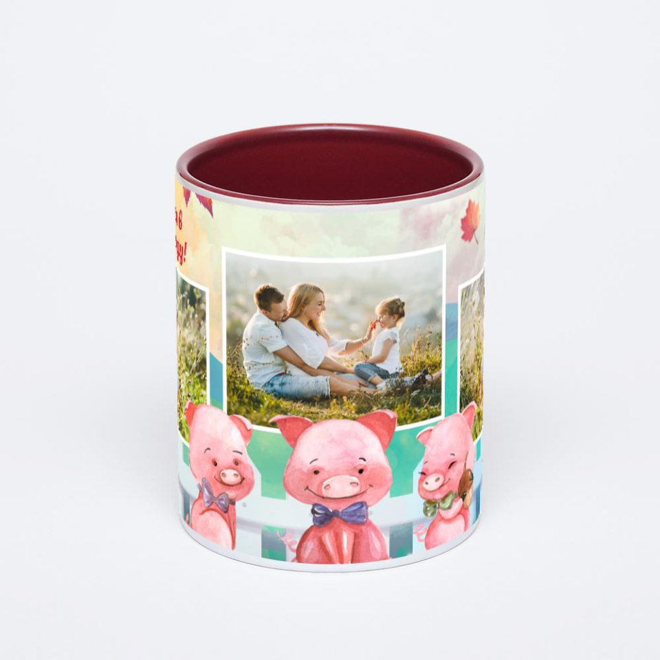 Бордовая кружка с фотопечатью