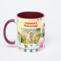 Бордовая кружка с фотопечатью