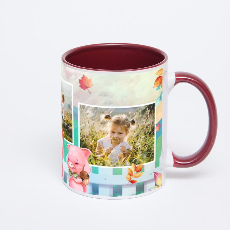 Бордовая кружка с фотопечатью