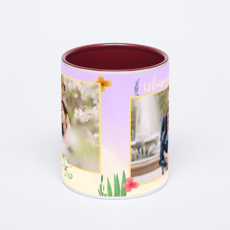 Бордовая кружка с фотопечатью