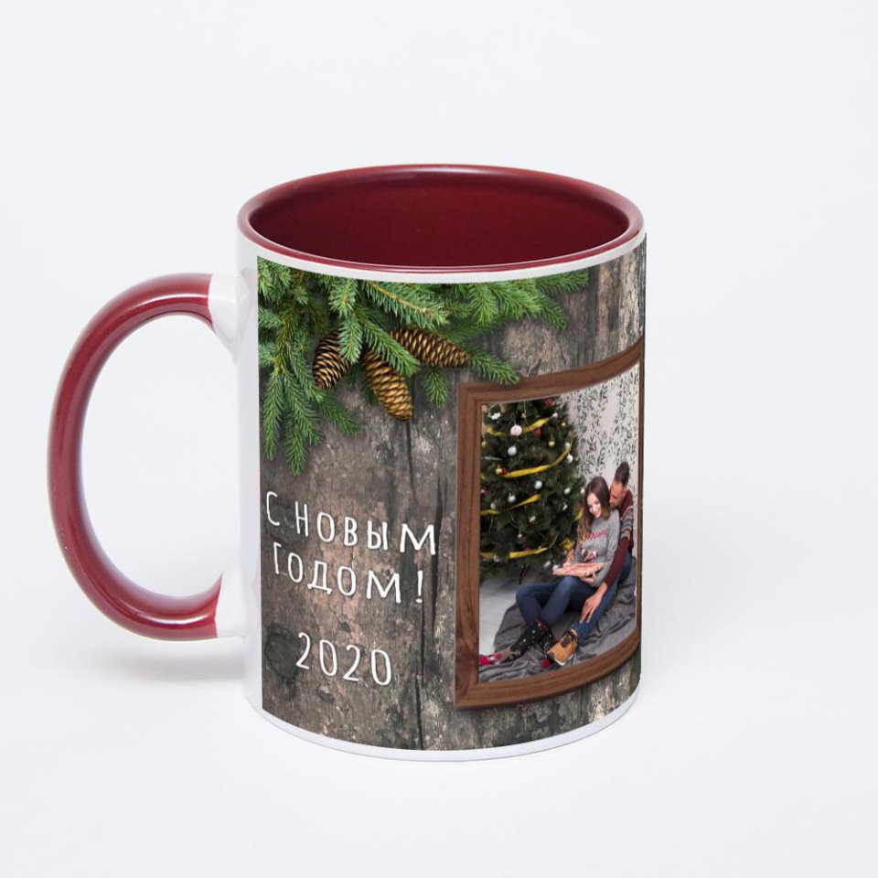 Бордовая кружка с фотопечатью