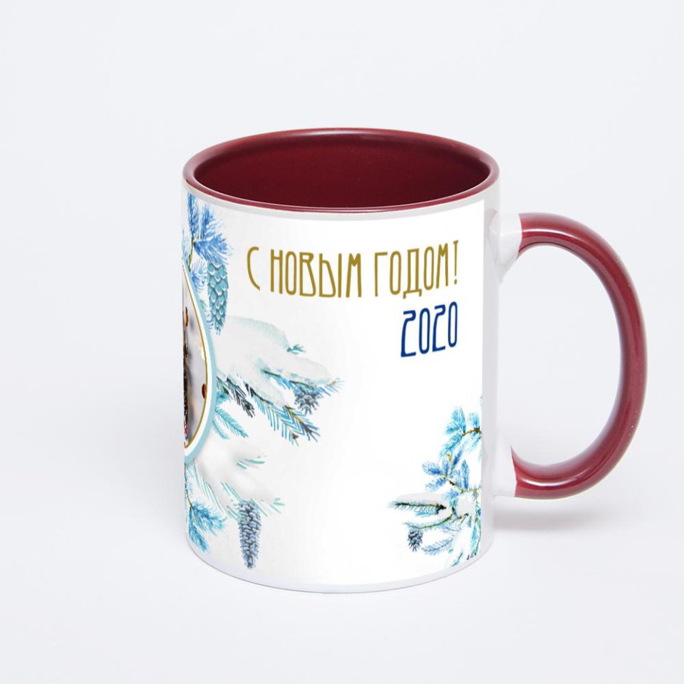 Бордовая кружка с фотопечатью