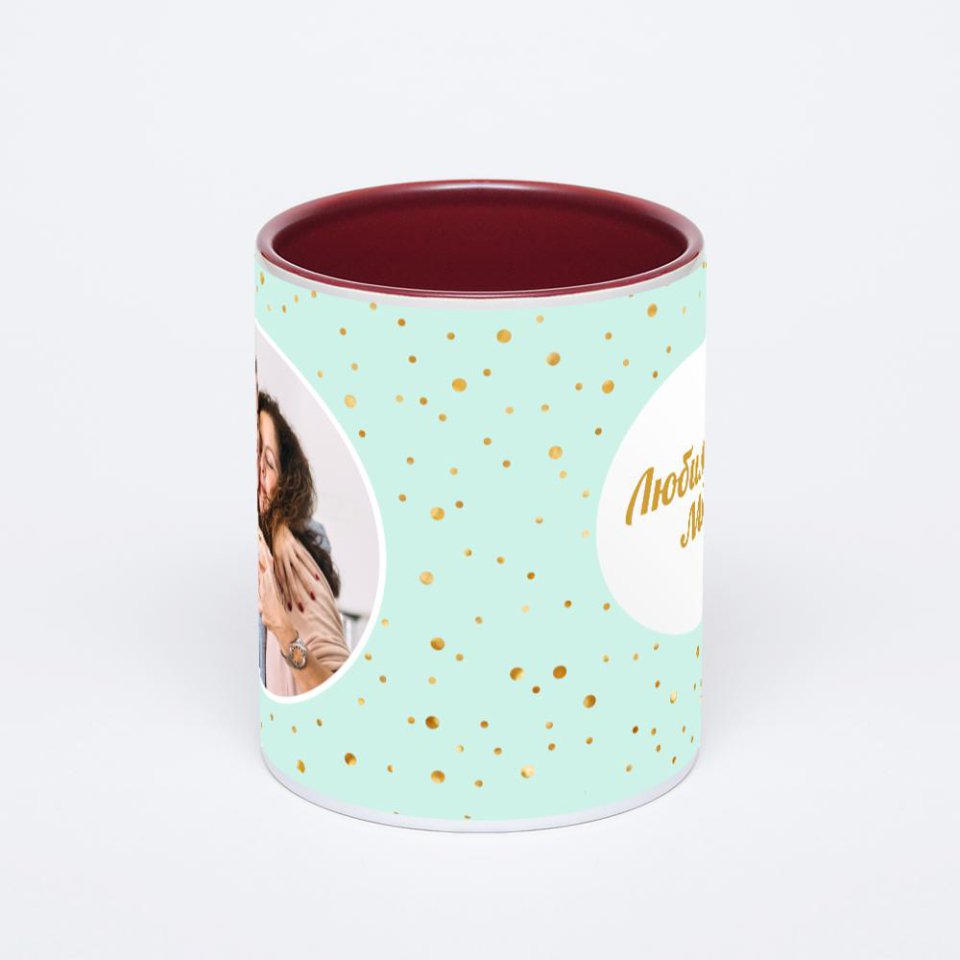 Бордовая кружка с фотопечатью