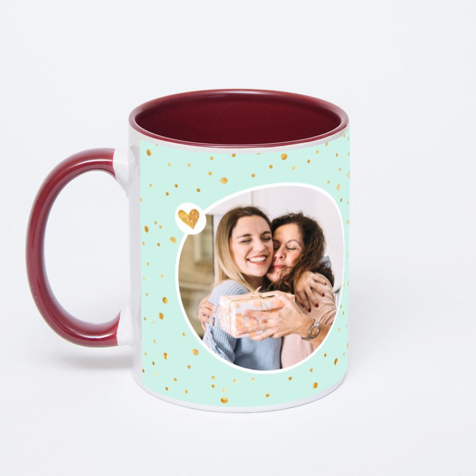 Бордовая кружка с фотопечатью