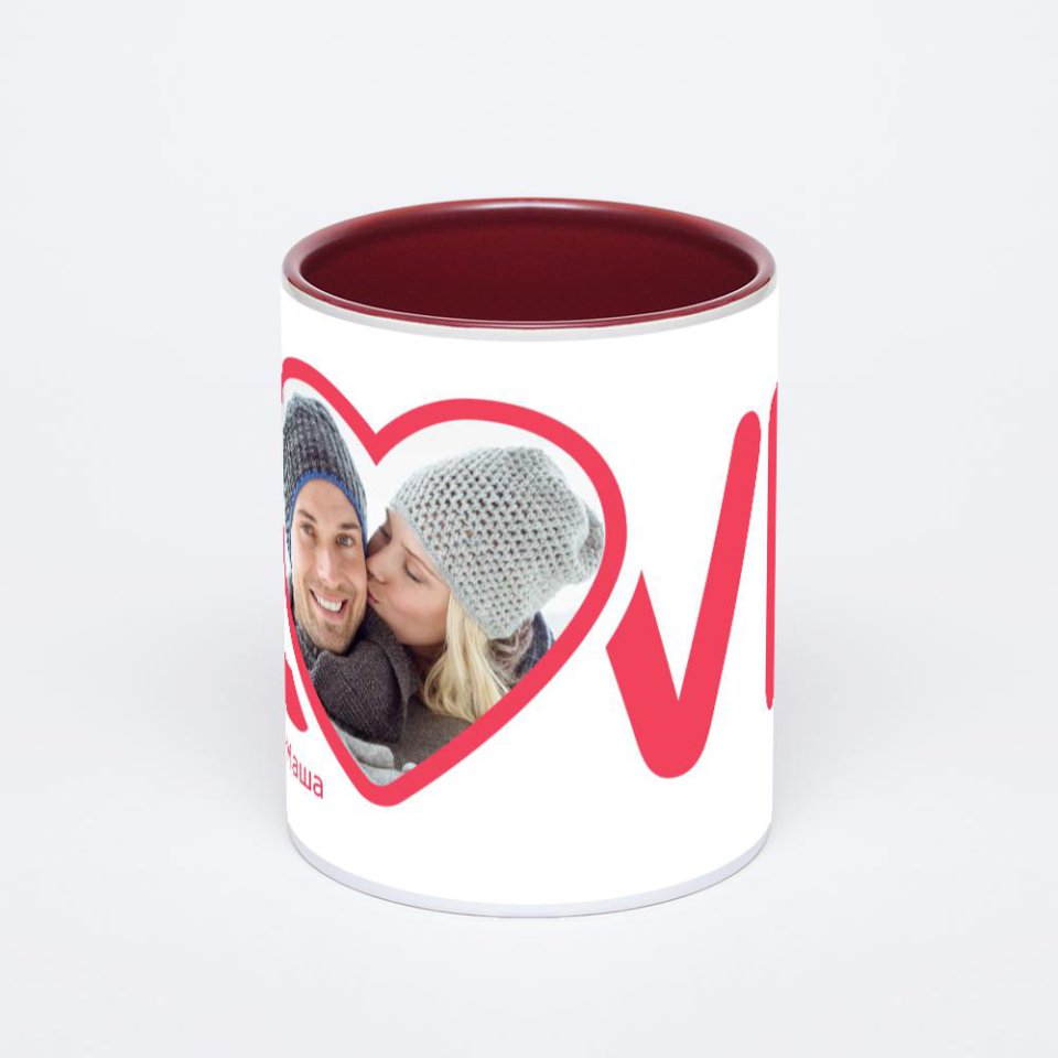Бордовая кружка с фотопечатью