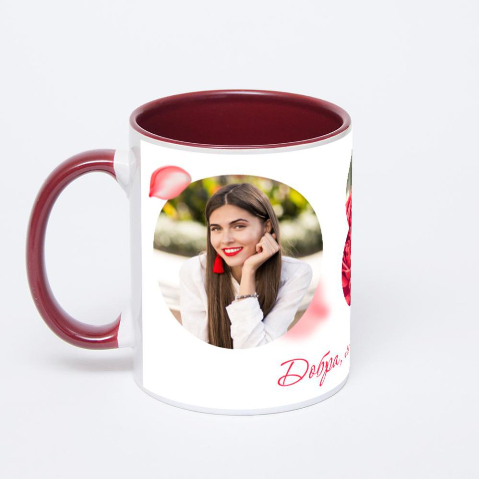 Бордовая кружка с фотопечатью