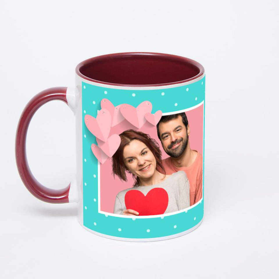 Бордовая кружка с фотопечатью