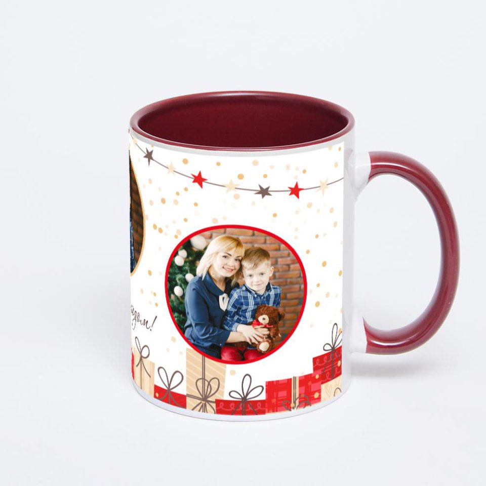 Бордовая кружка с фотопечатью
